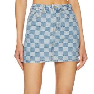 NWOT Denim Checkered Skirt